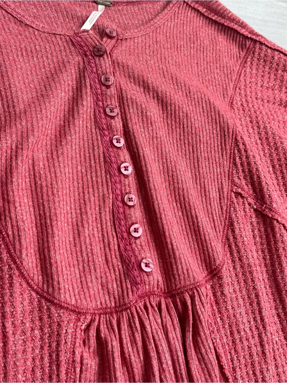 Free People Leo Henley Tee Waffle Knit Size Small